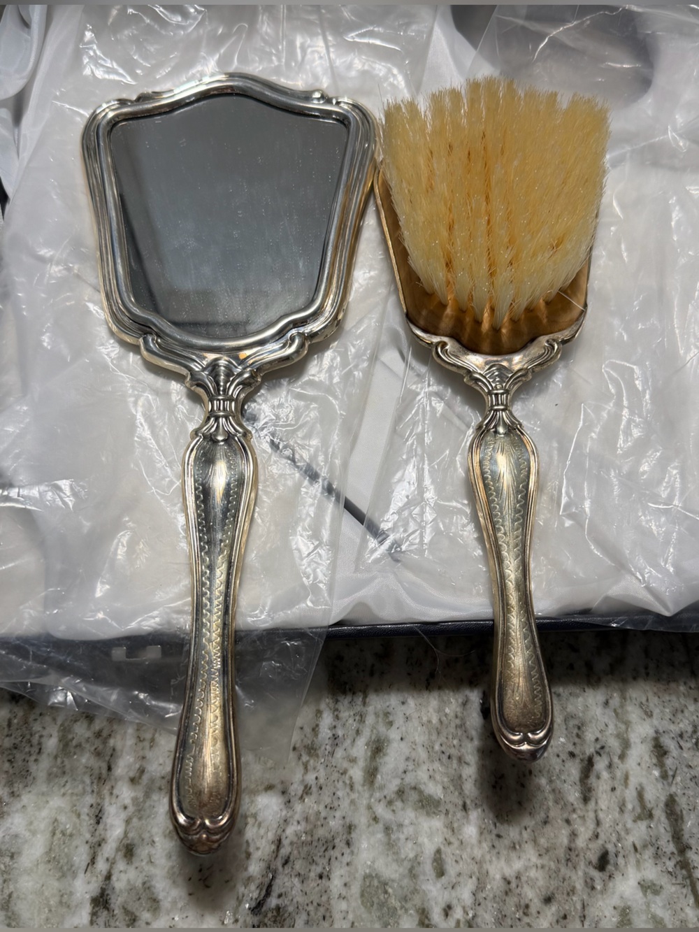 Antique Vintage Hand Mirror Set With Brush Decorative Vanity Mirror NIB